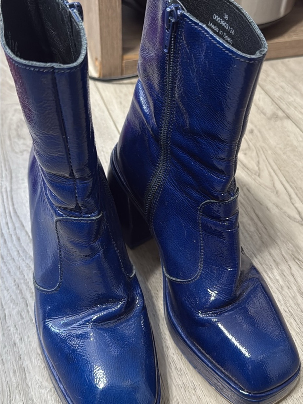Free People Patent Navy Blue Women's Block Heel Ankle Boots